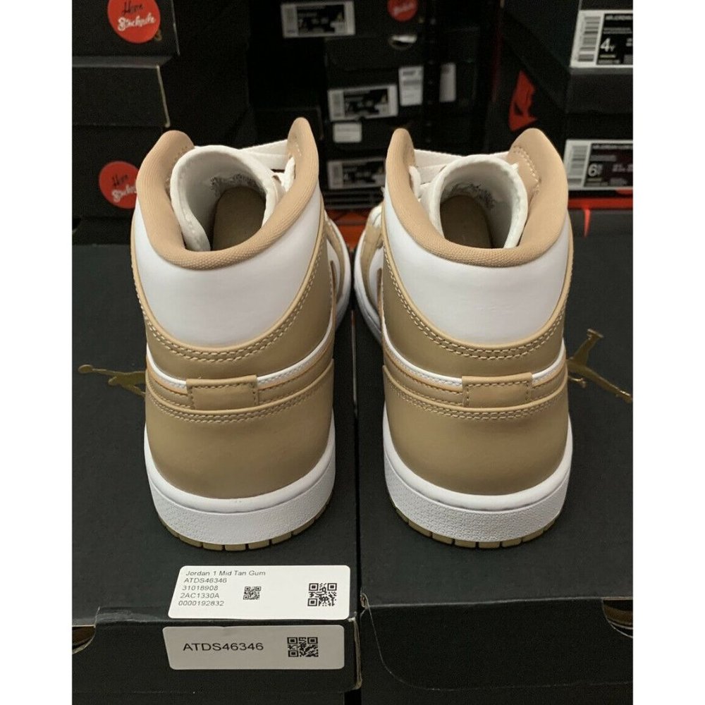 Nike Air Jordan 1 Mid Hemp Tan Gum Beige White Shoes 554724-271 Men's Size 14 - Picture 3 of 5